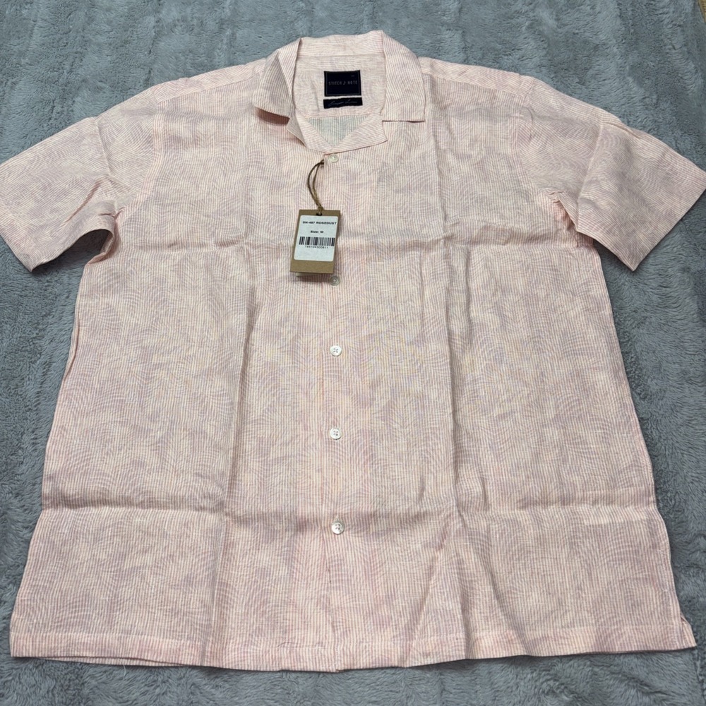 Men's European Linen Shirt Size Medium By Stitch Note New With Tags Rosedust...